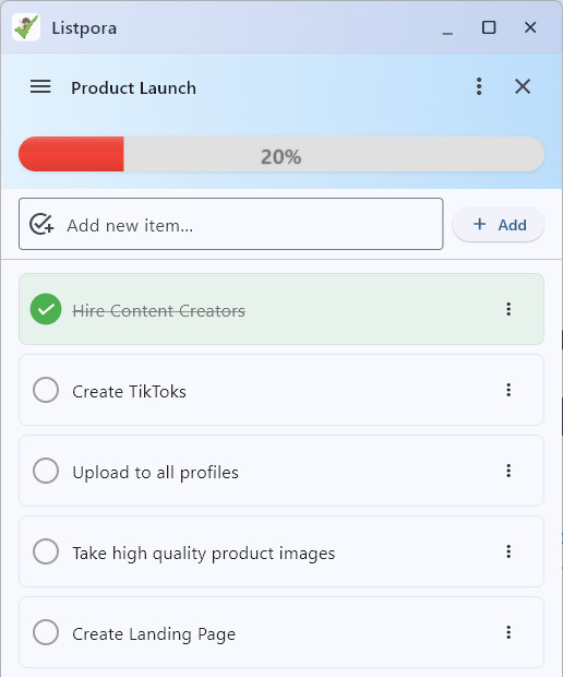 Listpora App Interface